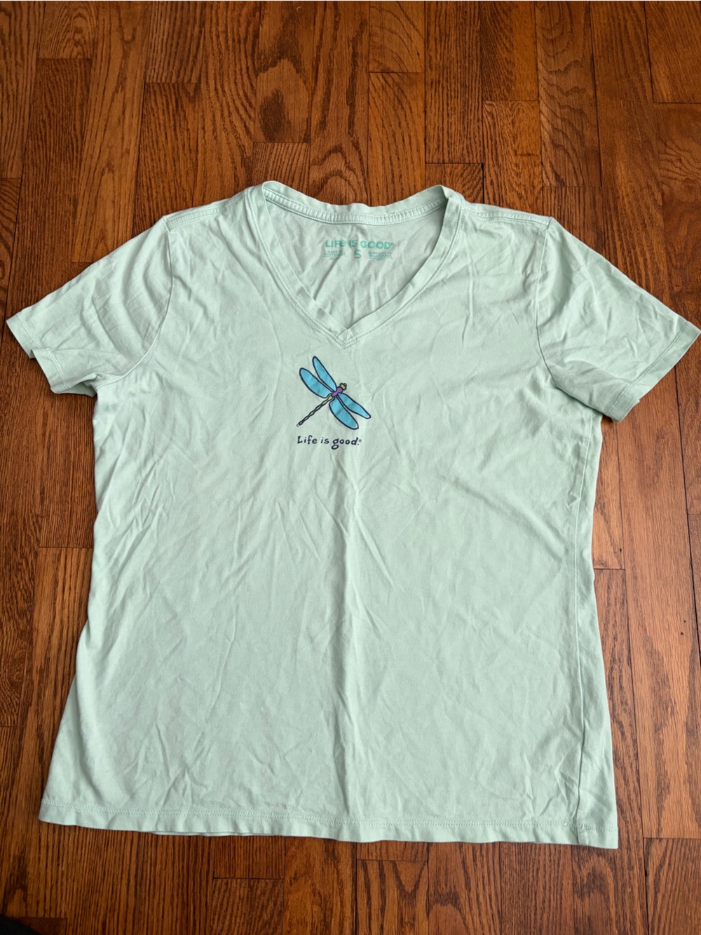 Life is Good Aloe Green Butterfly Graphic Cotton T-Shirt Women's Small